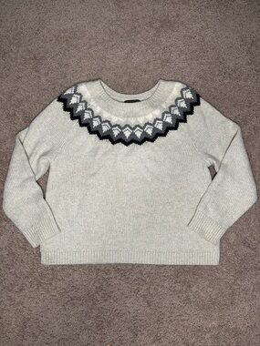 Banana Republic Fair Isle Crewneck Sweater - Light Gray/Black